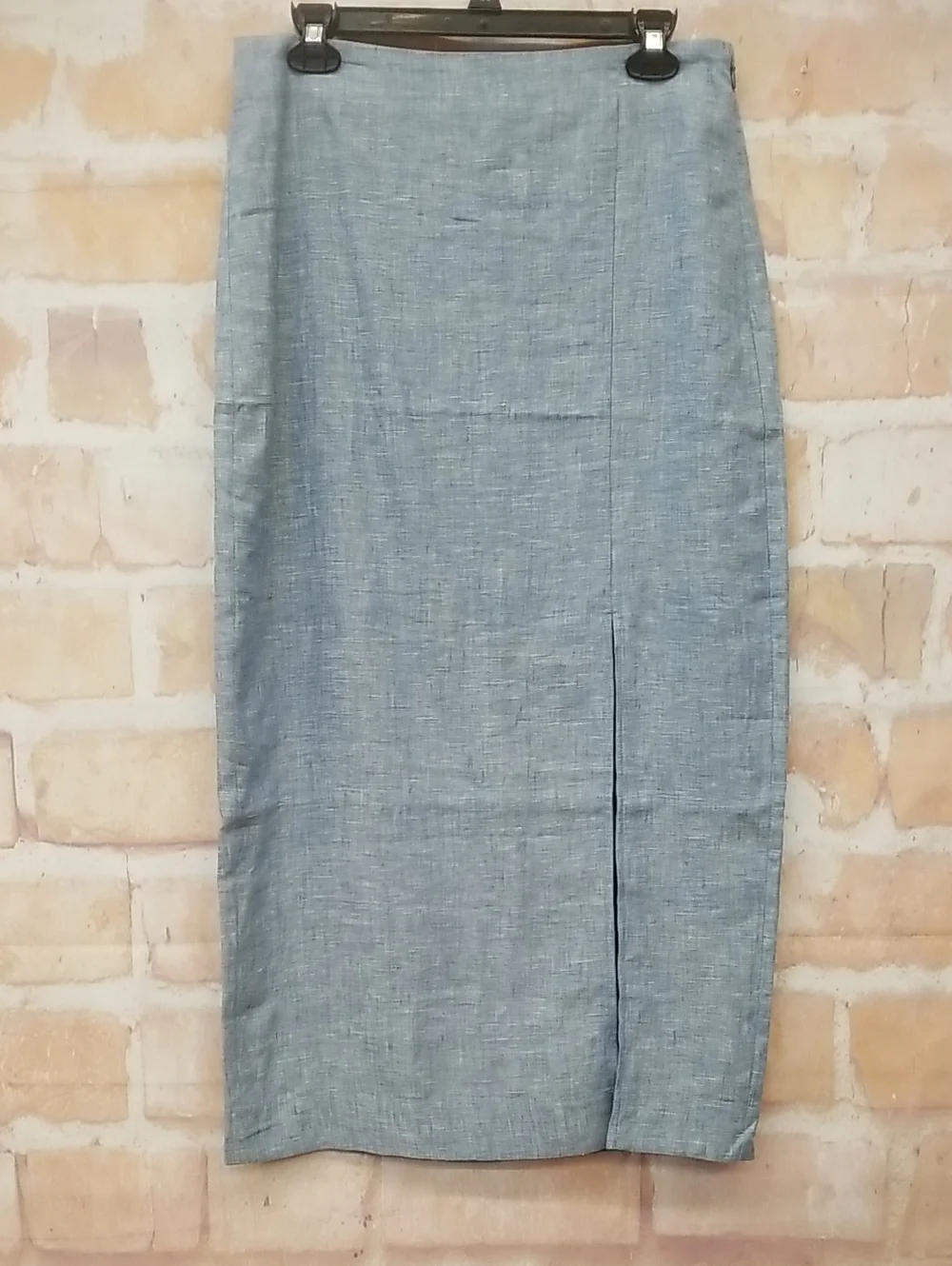 LOFT Light Blue Linen-Blend Midi Skirt Size 6